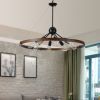 (Same as W1340111208/L1012) 32" Rustic Industrial Chandelier, 8-Light Farmhouse Pendant Lighting Fixture with Metal and Wood Finish, Adjustable Chain
