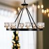 Matte Black + Gold Wagon Wheel Chandelier Farmhouse Modern Small Crystal Round Chandelier for Living Room Kitchen Island Foyer Hallway Entryway Bedro