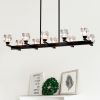 Chandelier for Dining Room, 10-Light Black Farmhouse Linear Pendant Light Fixture, Modern Crystal Hanging Lighting Chandelier for Kitchen Island, Bar
