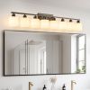 8-Light Bathroom Light Fixtures Over Mirror, 52inch Modern Matte Black Vanity Lights with White Frosted Glass Shade, Bathroom Wall Lamp Sconces for M