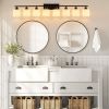 8-Light Bathroom Light Fixtures Over Mirror, 52inch Modern Matte Black Vanity Lights with White Frosted Glass Shade, Bathroom Wall Lamp Sconces for M