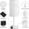 White Nightstand Bedroom Lamp - 3 Way Dimmable Bedside Lamp USB C A Charging Ports and AC Outlet, Small Table Lamp Linen Lampshade for Office Desk