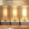 Small Touch Table Lamps Set of 2-3-Way Dimmable, USB A + C Charging, AC Outlet, Wood Grain Base, Bulbs Included