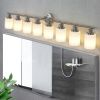 52" Modern 8-Light Vanity Wall Sconce, Brushed Nickel Finish with Frosted Glass Shades for Bathroom or Hallway Lighting (No Bulbs)