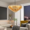 Modern Round Chandelier, 37" Extra Large Black Chandeliers for Dining Room, 14-Light with Tiered Smoke Glass Tubes Ceiling Light, Pendant Lighting Fi