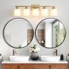 Gold Bathroom Light Fixtures, 5-Light Modern Vanity Light Over Mirror, Wall Sconces with Milky White Frosted Glass Shades, E26 Socket (Bulbs Not Incl