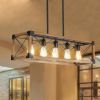 (Same as W1340111207/L1011) 32" Walnut Industrial Farmhouse Rectangle Pendant Light, 5-Light Chandelier for Dining Room, Kitchen Island, Cafe Decor (