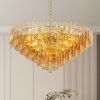 37" Extra Large Chandelier, 14-Light Gold Modern Round Chandelier for Living Room, Tiered Smoke Blown Glass Brass Chandeliers, Hanging Light Fixture