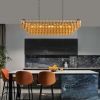54" Black Rectangular Chandeliers for Dining Room, 12-Light 4 Tiered Large Smoke Glass Chandelier, Modern Kitchen Island Farmhouse Hanging Light Fixt
