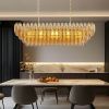Modern Chandeliers for Dining Room, 54" Large Rectangle Gold Kitchen Chandelier Over Table, 12-Light with Smoke Glass Ceiling Lights, Farmhouse Penda