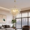 23.6-Inch Gold Pendant Light Chandelier with Threaded Clear Glass Globe Shade – Adjustable Height, Ideal for Living Room, Dining Room, Kitchen (No Bu