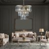 20" Modern Crystal Chandelier with Gold Finish – Elegant 7-Light Pendant Light with 3 Tier Crystal Strands for Dining Room, Living Room, or Bedroom (