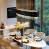 39" Modern Crystal Chandelier with Black Imitation Velvet Anti-Glare Shade, Adjustable Height, 8-Light G9 Base for Dining Room, Living Room, or Bedro