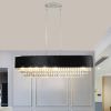 39" Modern Crystal Chandelier with Black Imitation Velvet Anti-Glare Shade, Adjustable Height, 8-Light G9 Base for Dining Room, Living Room, or Bedro