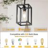 1 Light Black Pendant Light Kitchen Island Farmhouse Pendant Light Fixtures Hanging Metal Cage Rectangular Chandelier