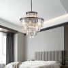 (Same as W1340P188535/L5002-600-B) 24" Luxury Crystal Chandelier with Black Finish – Elegant 15-Light 5 Tier Pendant Light Fixture for Living Room, D