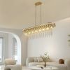 39" Modern Crystal Linear Rectangle Chandelier with Gold Finish, Elegant Pendant Light with Cascading Beads, for Dining Room, Living Room, or Foyer (