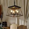 (Same as W1340111202/L1008) 16" Walnut Industrial 4-Light Pendant Chandelier, Modern Metal Cage Design, Adjustable Hanging Light for Dining Room, Kit