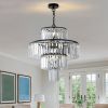 p20" Modern Crystal Chandelier with Black Finish, 4-Tier Design for Dining Room or Living Room, Elegant Crystal Pendant Light Fixture (Bulb Not Includ