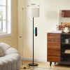60'' Modern Floor Lamp with Remote, Tall Lamps for Living Room, Bedroom, Office, Dining Room, Beige Shade with Black Pole(Included Bulb)