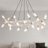White & Golden Modern Chandelier Light Fixture, Branch Design with Frosted Tubes, Black Cords, Adjustable Height Pendant Light for Dining Room, Livin