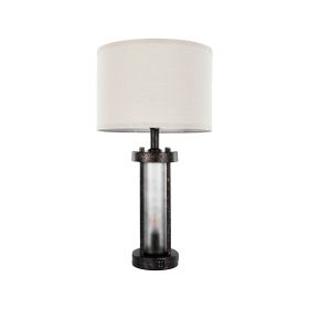 VEVOR Table Lamps Set of 2, Dimmable Farmhouse Bedside Nightstand Lamps, Vintage Lamp with LED Bulb and Linen Shades, Bedside Lamp with USB C+A Ports