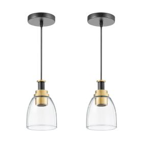VEVOR 1-Light Pendant Light, 2 Pack, Kitchen Island Lights with Clear Glass Shade & Hanging Cord, Black and Gold Finish, Adjustable Height, Pendant L