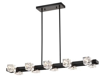Rectangle Chandelier for Dining Room, 8-Light Black Farmhouse Linear Pendant Light Fixture, Modern Crystal Hanging Lighting Chandelier for Lobby, Kit