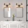 20 Inch 2-Light Vintage Bathroom Wall Sconce – Elegant Black Metal and Glass Lampshade Vanity Light Fixture for Bathroom, Hallway, or Bedroom (Bulb N