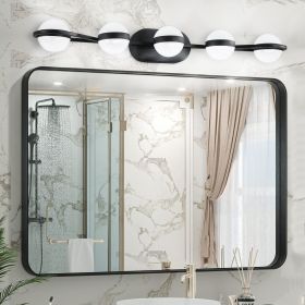 (NEW SKU:W1340P206793) 35" Modern Minimalist Bathroom Vanity Light, LED 5 Bulb Crystal Sand Acrylic Shades, Wall Mounted Decorative Lighting Fixture,