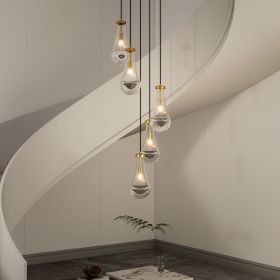 5 Light Cluster Pendant Light, Brass High Ceiling Chandeliers Adjustable, Living Room Pendant Light, Foyer Chandeliers, Stairwell Pendant Lights,E12