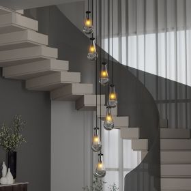 7 Light Dining Room Pendant Light, Large Chandelier Adjustable Hanging Line, Black Living Room Pendant Light, Foyer Chandelier, Stairwell Pendant Lig