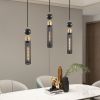 25" Modern Black and Gold 3-Light Pendant Chandelier, Adjustable Hanging Lights with Cylindrical Mesh Shades, E26 Base, Ideal for Dining Room, Kitche