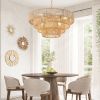 (Same as W1340P155976/L1019-4) 20" Modern 4-Layer Woven Hemp Rope Chandelier, Boho Style Pendant Light, Elegant Hanging Light Fixture for Living Room