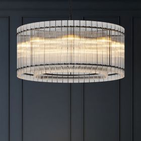 37" Modern Black Round Chandelier,2-Tier 8-Light Water Ripple Crystal Glass Chandeliers,for Dining Room,Living Room,Bedroom,High Ceiling,Foyer Entryw