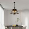 (Same as W1340111202/L1008) 16" Walnut Industrial 4-Light Pendant Chandelier, Modern Metal Cage Design, Adjustable Hanging Light for Dining Room, Kit