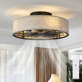 Caged Ceiling Fans with Lights Flush Mount,Low Profile Ceiling Fan with Remote,20 Inch Farmhouse White Ceiling Fan for Bedroom,6 Speeds Reversible Si