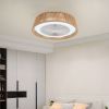 21" Modern Rustic Ceiling Fan Light with LED RGB Mood Lighting, Rope Woven Design, Quiet Fan, Semi Flush Mount for Bedroom, Living Room, or Dining Ro