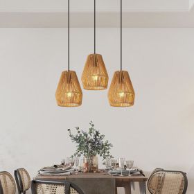 7" Set of 3 Rustic Hemp Rope Pendant Light, Handcrafted Farmhouse Hanging Light Fixture, Adjustable Height Ceiling Lamp for Kitchen Island, Dining Ro