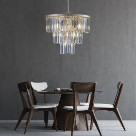 20" Modern Crystal Chandelier with Gold Finish – Elegant 7-Light Pendant Light with 3 Tier Crystal Strands for Dining Room, Living Room, or Bedroom (