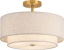3 Light Semi Flush Mount Ceiling Light, Classic Fabric Linen Shade Design for Living Room