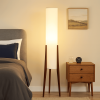 Modern Cylinder Floor Lamp with Wooden Tripod Legs, fabric lamp shade