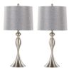 Ashland 27" Contemporary Metal Table Lamp in Brushed Nickel with Grey Textured Linen Shade from Grandview Gallery by - Set of 2