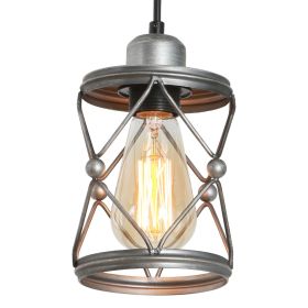 Industrial Pendant Lighting for Kitchen Island, Rustic Mini Cage Pendant Light, Farmhouse Pendant Lamp with Silver Grey Adjustable for Dining Room, H