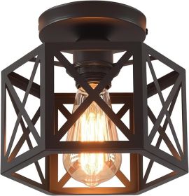 Black Flush Mount Ceiling Light,Hallway Light Ceiling Mount,Industrial Vintage Metal Cage Close to Ceiling Lights for Kitchen,Farmhouse,Bedroom