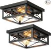 2-Light Industrial Square Flush Mount Ceiling Light, Farmhouse Ceiling Light Fixture for Kitchen, Modern Black Close to Ceiling Light for Hallway Bed