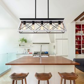 (Same as W134065438/L1001) 32" Black White Industrial 5-Light Pendant Chandelier, Modern Metal Cage Design, Adjustable Hanging Light for Dining Room,