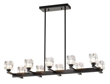 Chandelier for Dining Room, 10-Light Black Farmhouse Linear Pendant Light Fixture, Modern Crystal Hanging Lighting Chandelier for Kitchen Island, Bar