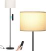 60'' Modern Floor Lamp with Remote, Tall Lamps for Living Room, Bedroom, Office, Dining Room, Beige Shade with Black Pole(Included Bulb)