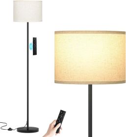 60'' Modern Floor Lamp with Remote, Tall Lamps for Living Room, Bedroom, Office, Dining Room, Beige Shade with Black Pole(Included Bulb)